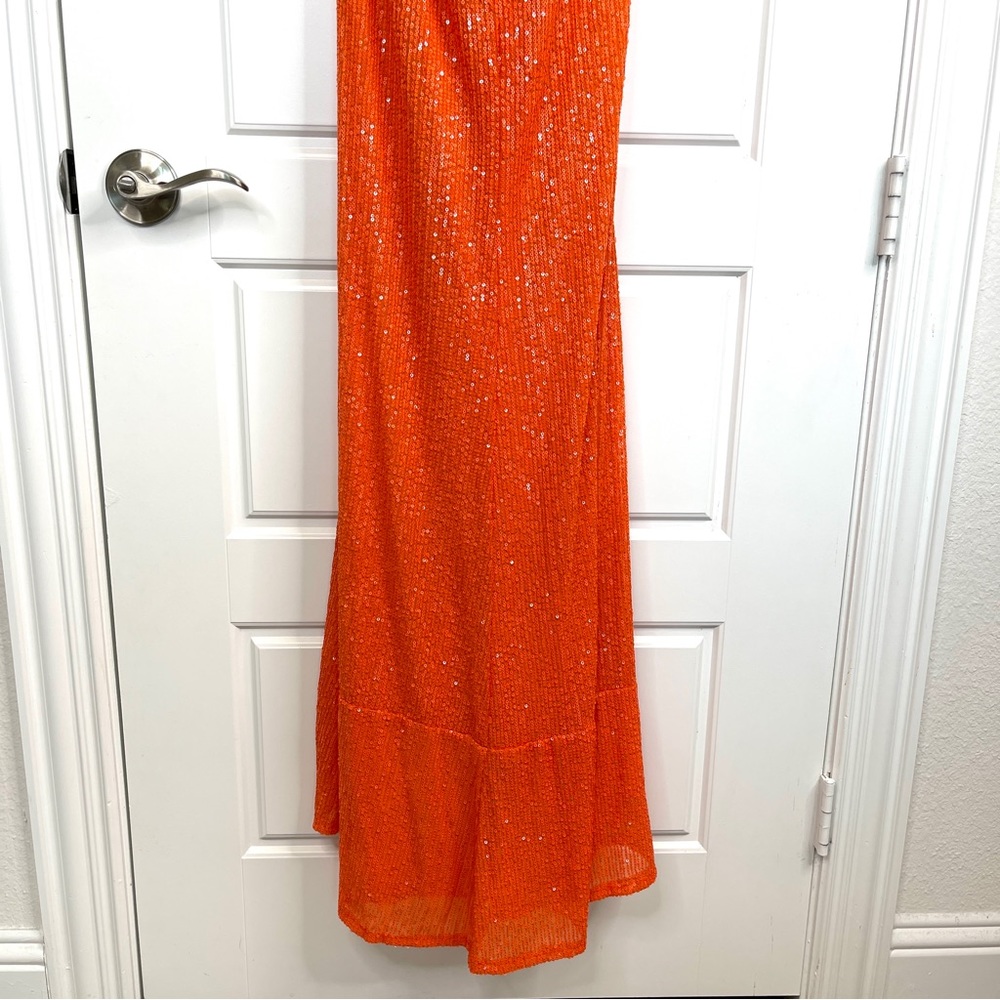 IEENA FOR MAC DUGGAL Sequined Halter Gown NEW Size 8 Tangerine Orange Dress - Picture 12 of 15